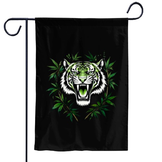 Fierce Green Tiger with Bamboo Branches Garden Flags