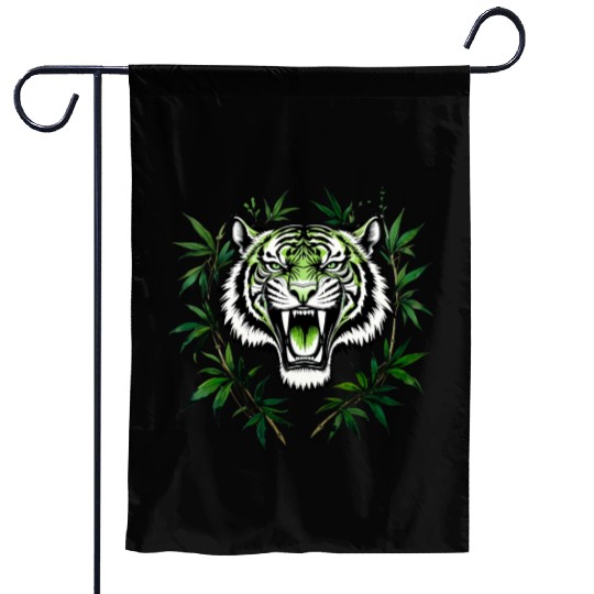 Fierce Green Tiger with Bamboo Branches Garden Flags