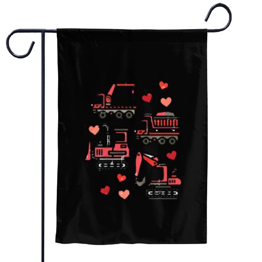 Valentines Construction Trucks Boys Kids Toddler Garden Flags