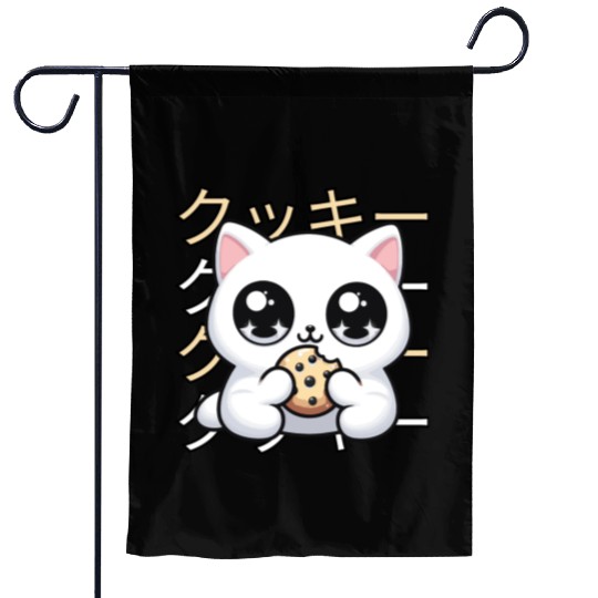 Cute Cat Japanese Kawaii Anime Cat with Cookie Garden Flags