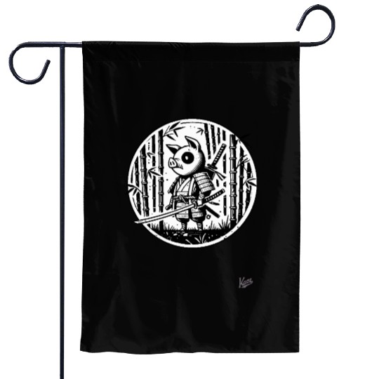Pig Samurai in Bamboo Forest Garden Flags