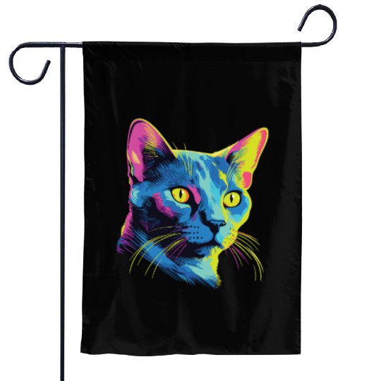 Cat Watercolor Colorful Russian Blue Garden Flags