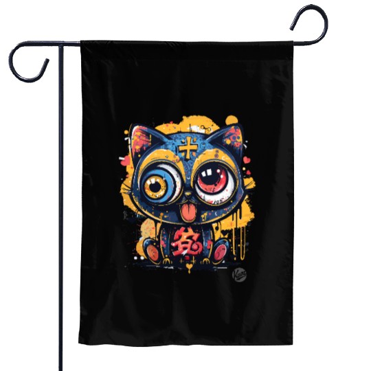 Psycho Lucky Cat – Glitch Meow Madness Garden Flags