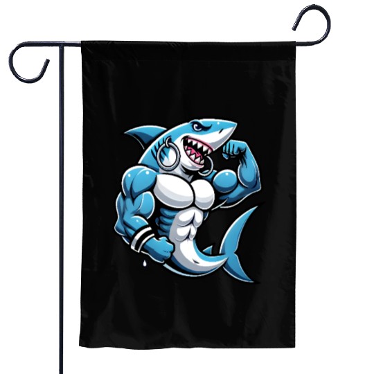 Muscular Shark women - Cool Cartoon Design Garden Flags
