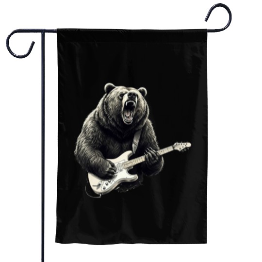 Mens Rock and Roll Bear Electric Guitar Music Band Garden Flags