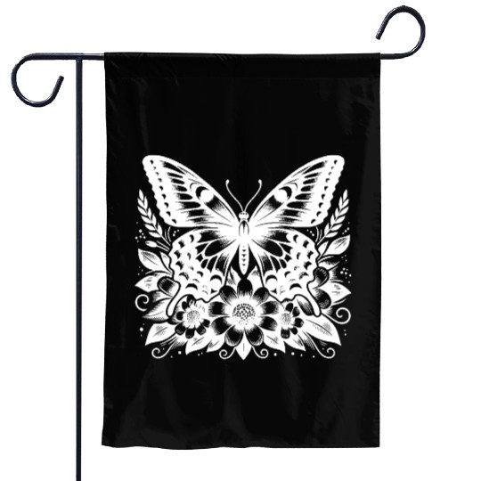 Elegant Natural Butterfly Design With Flowers Garden Flags