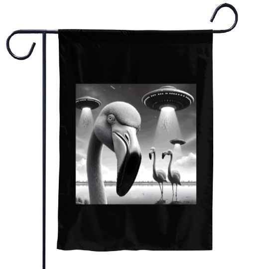 Flamingo Sci-fi Funny Graphic Selfie with UFOs Wei Garden Flags