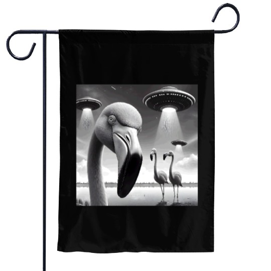 Flamingo Sci-fi Funny Graphic Selfie with UFOs Wei Garden Flags