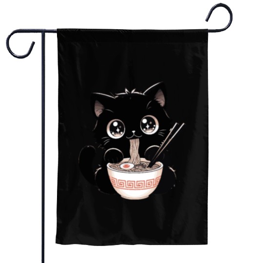 Cute Kawaii Cat eating Ramen Asian Food Gift Garden Flags