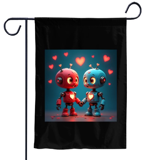 Cute Robot Hearts Garden Flags