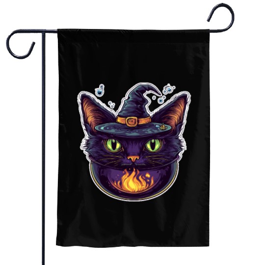 Cat Boiler Cat Witch Halloween Garden Flags