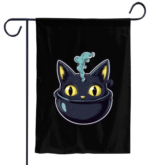 Cat Boiler Cat Witch Halloween Garden Flags