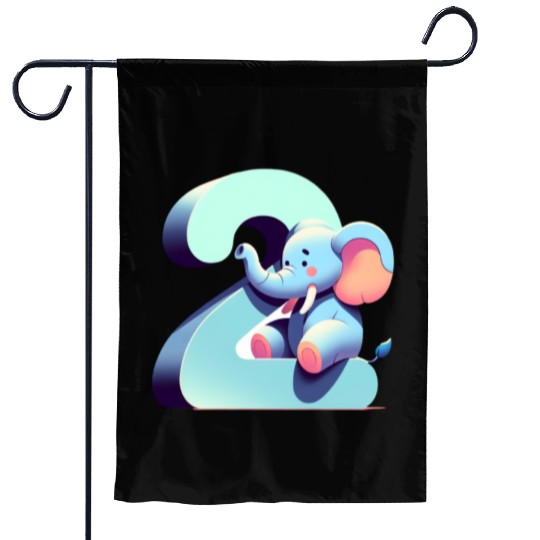 Adorable Elephant with Number 2 Design Garden Flags
