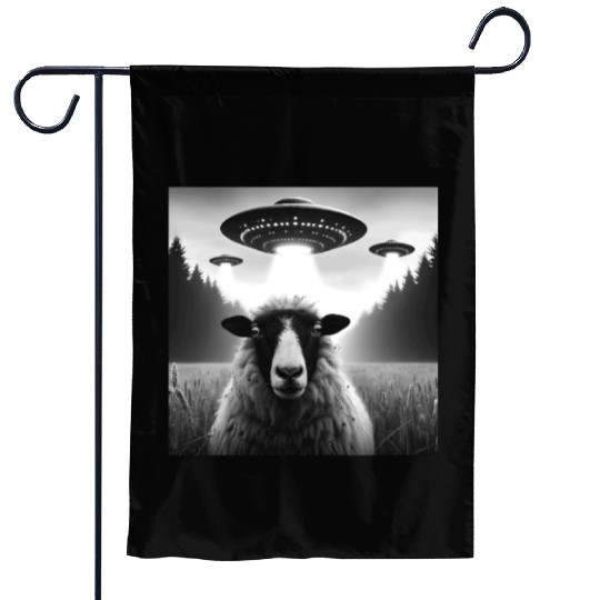 Sheep ram, lamb Funny Graphic Selfie with UFOs Wei Garden Flags