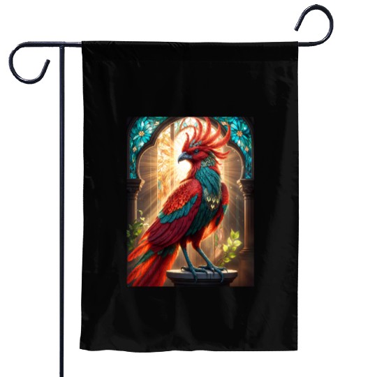 Mythical Bird in Stained Glass Garden Flags
