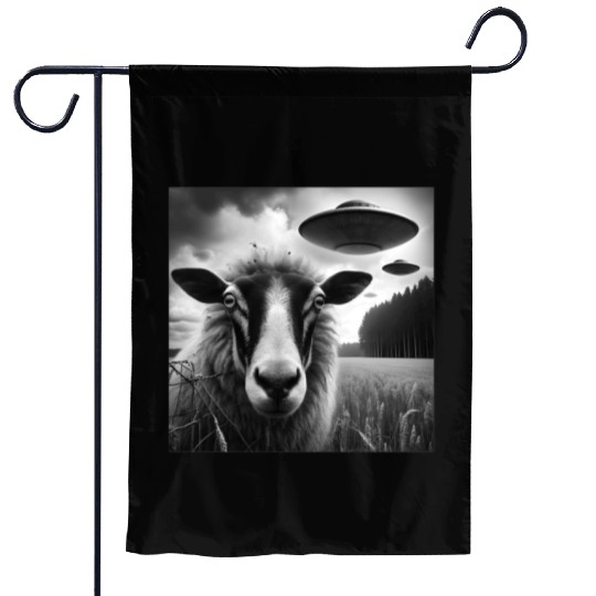 Sheep ram2, lamb Funny Graphic Selfie with UFOs We Garden Flags
