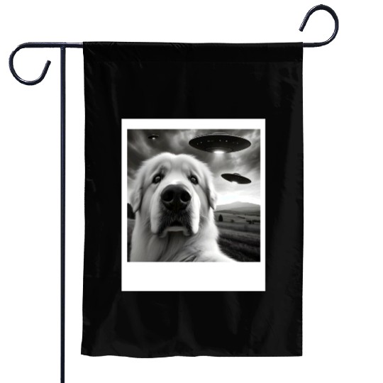 Great Pyrenees Funny Graphic Selfie with UFOs Weir Garden Flags