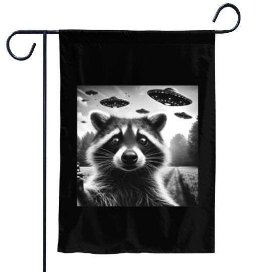 Racoon trash panda Funny Graphic Selfie UFOs Weir Garden Flags