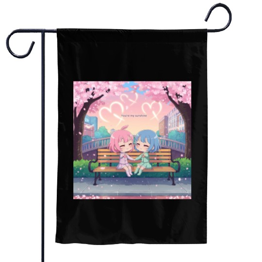 Japanese kawaii couple sunshine Garden Flags