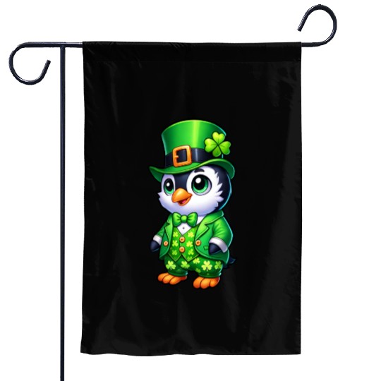 Cute Cartoon Penguin St. Patrick's Day Garden Flags
