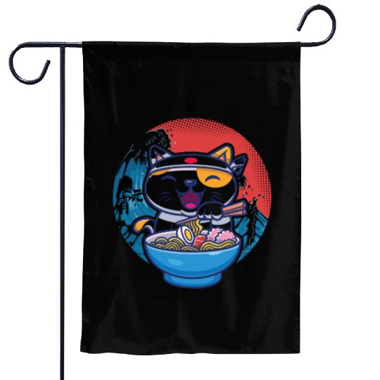 Japanese cat ramen Garden Flags