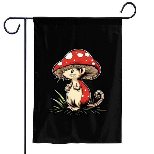 Mushroom Mouse Funny Animal And Mushroom Garden Flags