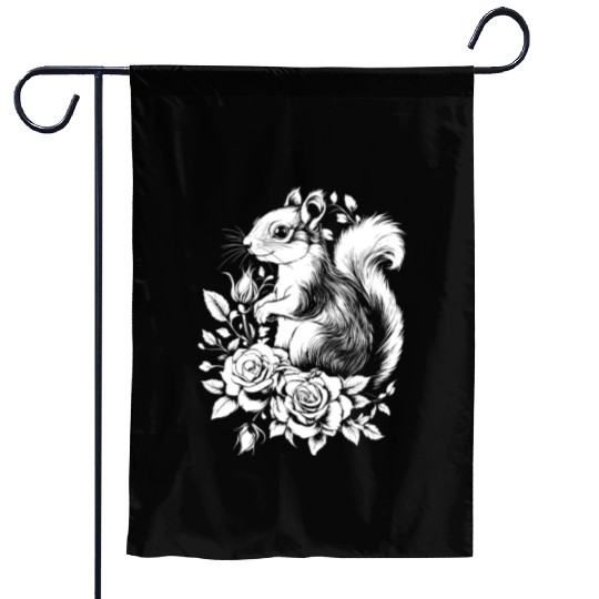 Squirrel Aesthetics Rose Flowers Chipmunk Garden Flags