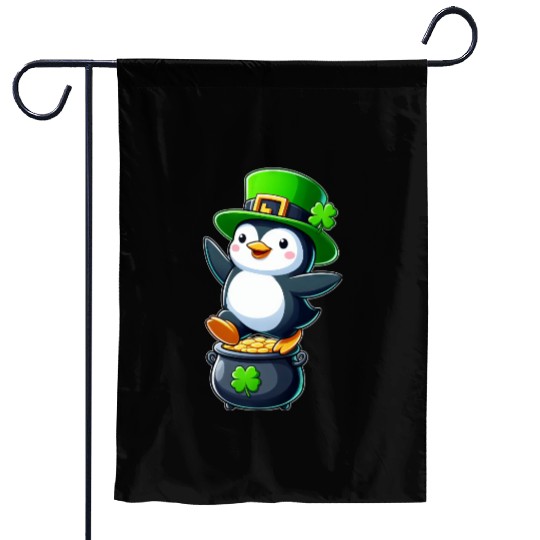 St. Patrick's Day penguin top hat clover Garden Flags