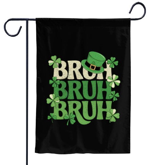 Bruh St. Patrick's Day Funny Green Shamrock Garden Flags