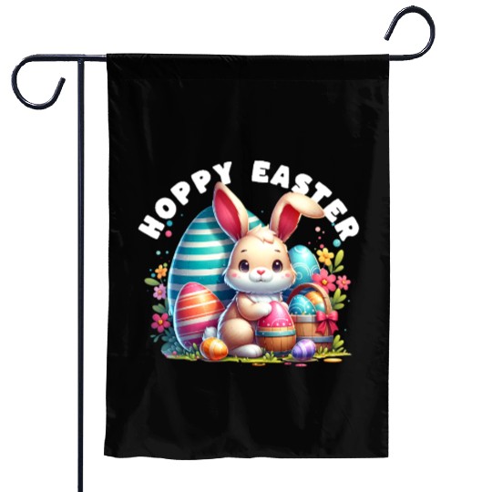 Hoppy Easter Kawaii Bunny Face Happy Easter Garden Flags