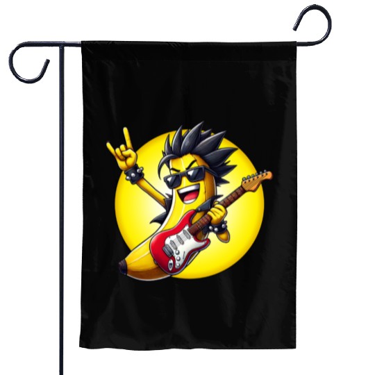 Cool Banana Playing Guitar Garden Flags