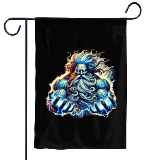 The Greek God Zeus with Lightning Garden Flags