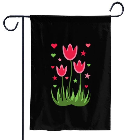 Flowers With Hearts And Stars Garden Flags