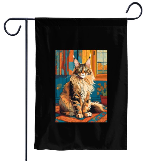 Cat painting red black cat Maine Garden Flags