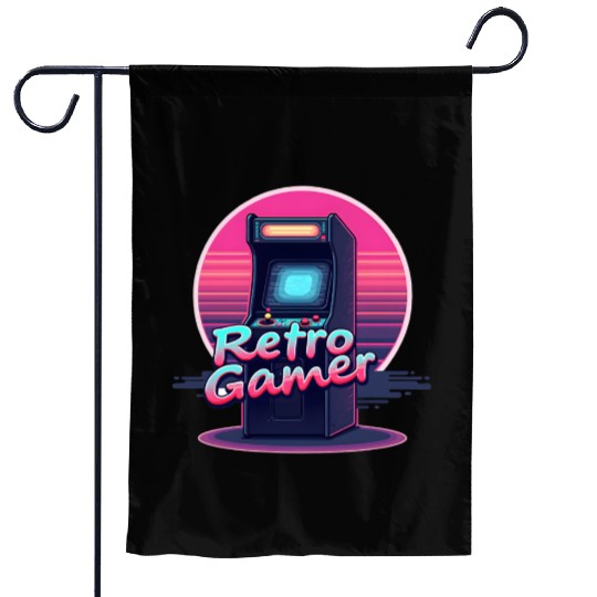 retro gamer in retro style oldschool gamer Garden Flags