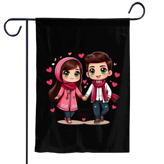 Forever Always – Cute Couple Illustration Garden Flags