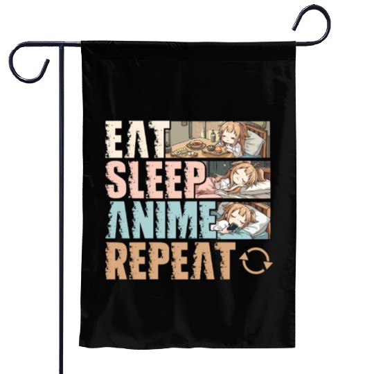 Eat Sleep Anime Repeat Funny Otaku Garden Flags