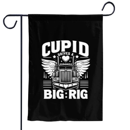 Cupid Drives a Big Rig Garden Flags