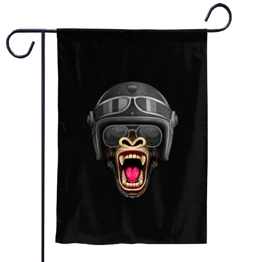 Biker Gorilla Motorcycle Silver Back Monkey Garden Flags