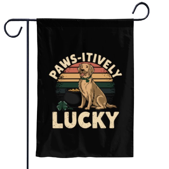 Paws-itively Lucky: Golden Retriever St. Patrick's Garden Flags