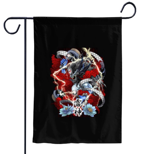Blue Raijin God of Thunder Garden Flags