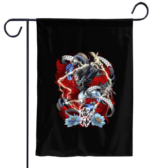 Blue Raijin God of Thunder Garden Flags