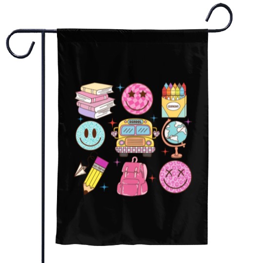 Back To School School Bus Smiling Faces Pencil Cra Garden Flags