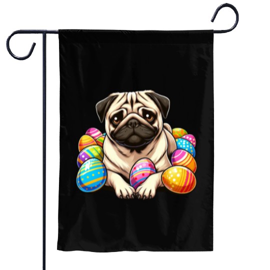 Cute Pug Easter Egg Cartoon Relax Chill Garden Flags