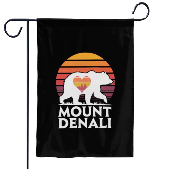 Retro Mount Denali Bear Sunset Art Garden Flags
