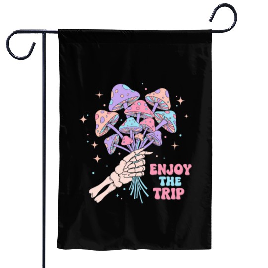 Psychedelic Mushrooms with Skeleton Hand Garden Flags