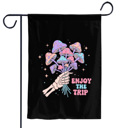 Psychedelic Mushrooms with Skeleton Hand Garden Flags