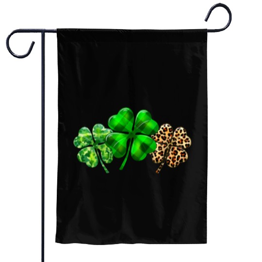 Plaid Shamrock Leopard Camouflage St Patricks Day Garden Flags