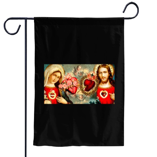 Sacred Heart and Immaculate Heart Jesus and Mary Garden Flags