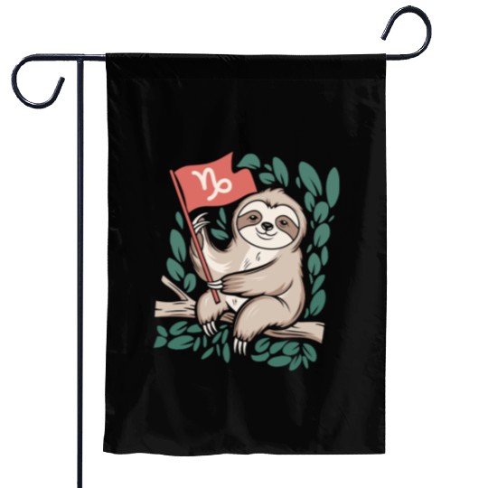 Capricorn Zodiac Sloth Relaxing with Capricorn Garden Flags